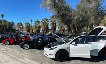 Tesla 3 and Tesla Y models at a National Auto Body Council® First Responder Emergency Extrication (F.R.E.E.™) Program event