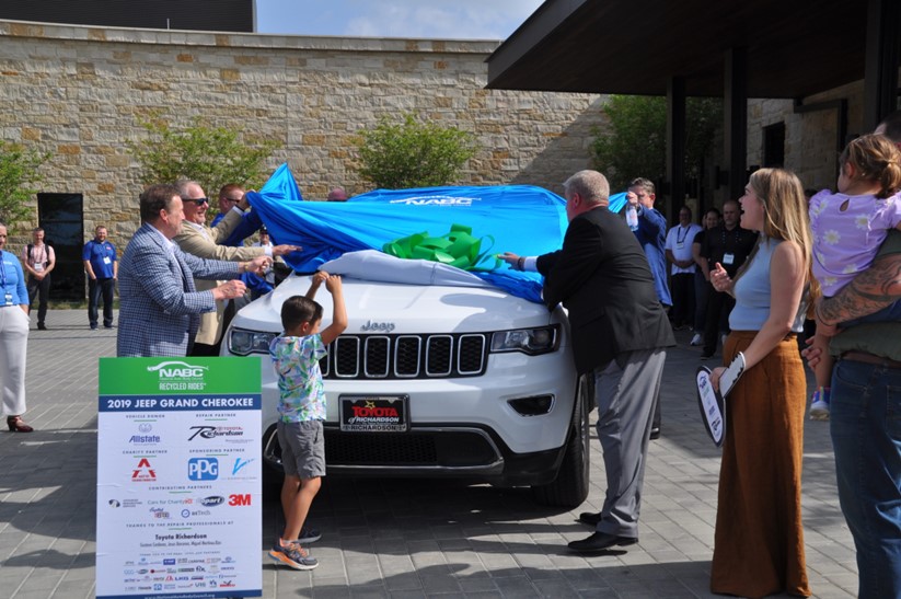 NABC Recycled Rides Program recipient Nathan Burrow unveiling his 2019 Jeep Cherokee